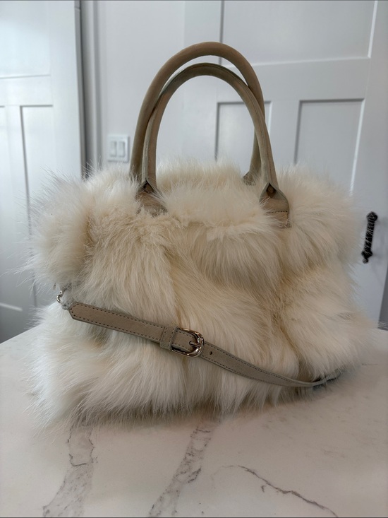Ann Taylor Handbags - Ann Taylor Ivory Plush Faux Fur Satchel Large Handbag Purse